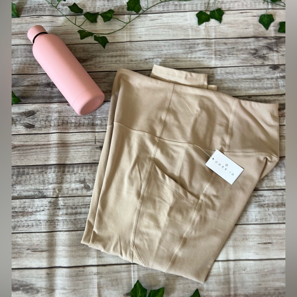 1X Core IO 10 Brand yoga work out gym pants high waist side pockets nude tan